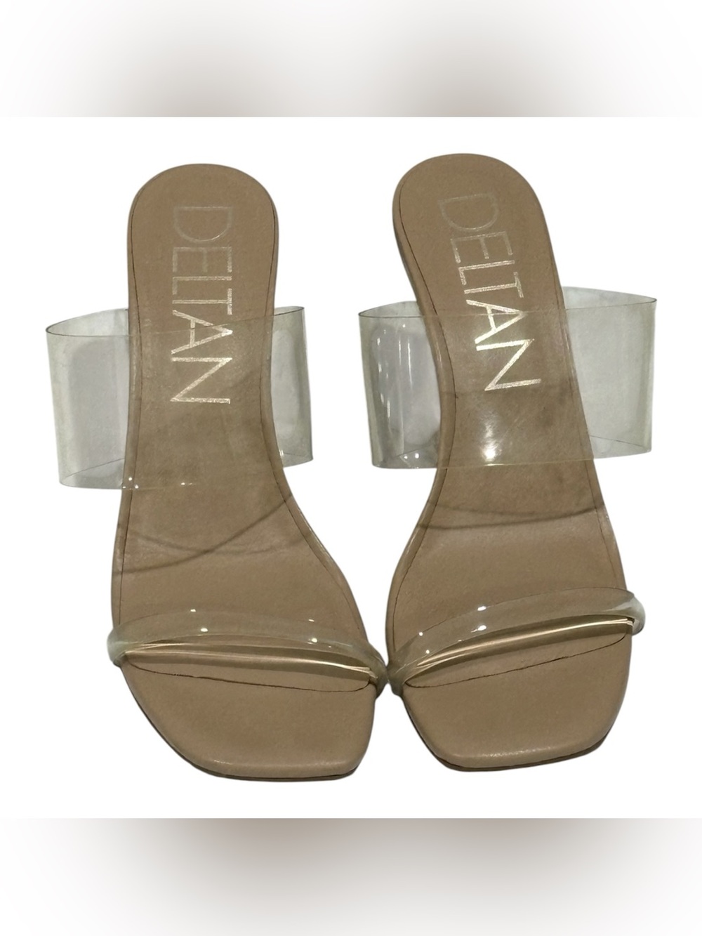 Deltan Women’s Clear PVC Strappy Wedge Sandals Square Toe Slip On Size 7.5